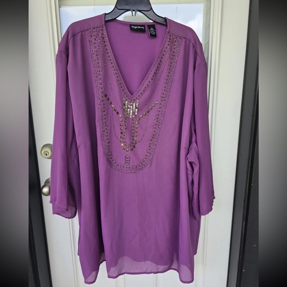 Maggie Barnes Womens Tunic Plus Sz 6X (38/40) Purple Blouse Studded Embellished - Picture 4 of 11